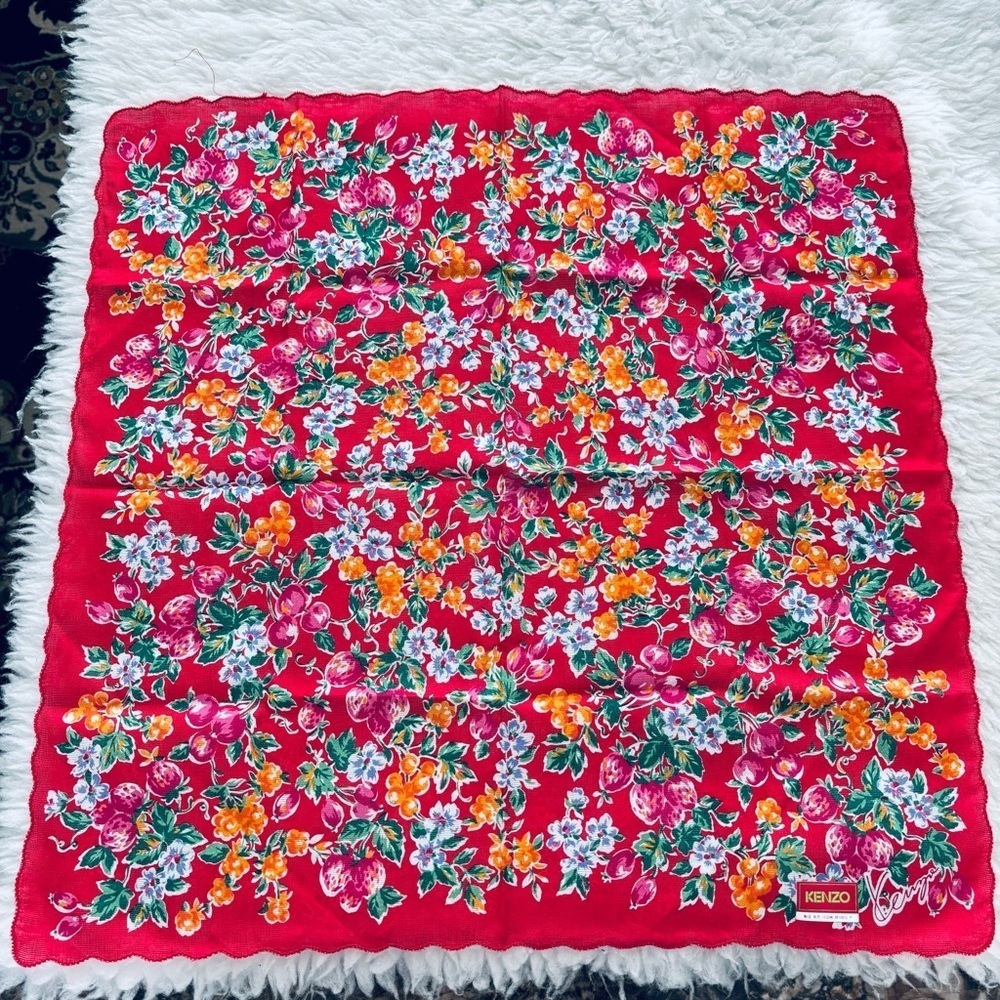 Kenzo Cotton Red/Multicolor Floral Bandanna/Scarf